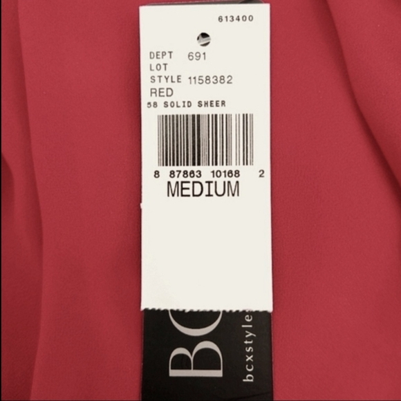 BCX Wmns Y2K Solid Red Sheer 3/4 Bowtie Sleeve Cold Shoulder Shift Dress SzM NWT - Picture 12 of 12